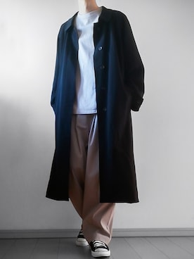 「remer（リメール）のアイテム（ステンカラーコート）」を使った、けいさん（メンズ・177cm）の秋コーディネート