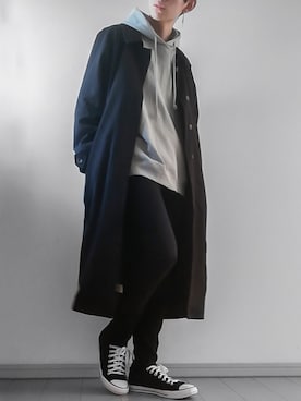 「remer（リメール）のアイテム（ステンカラーコート）」を使った、けいさん（メンズ・177cm）の秋コーディネート