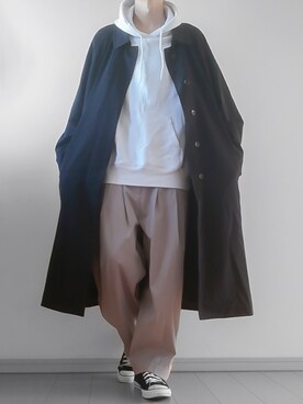 「remer（リメール）のアイテム（ステンカラーコート）」を使った、けいさん（メンズ・177cm）の秋コーディネート