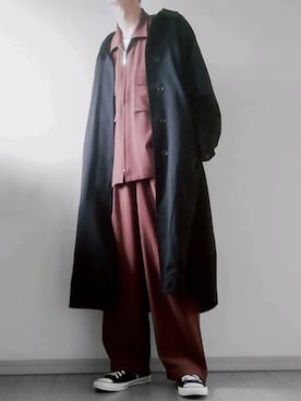 「remer（リメール）のアイテム（ステンカラーコート）」を使った、けいさん（メンズ・177cm）の冬コーディネート