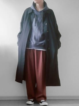 「remer（リメール）のアイテム（ステンカラーコート）」を使った、けいさん（メンズ・177cm）の冬コーディネート