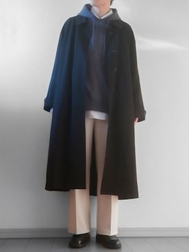 「remer（リメール）のアイテム（ステンカラーコート）」を使った、けいさん（メンズ・177cm）の冬コーディネート