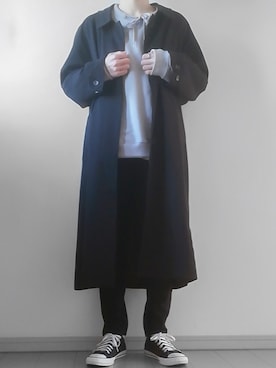 「remer（リメール）のアイテム（ステンカラーコート）」を使った、けいさん（メンズ・177cm）の冬コーディネート