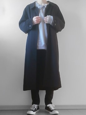 けいさんの「loose soutien collar long coat/ルーズステンカラーコート」を使ったコーディネート