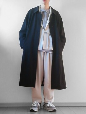 「remer（リメール）のアイテム（ステンカラーコート）」を使った、けいさん（メンズ・177cm）の冬コーディネート