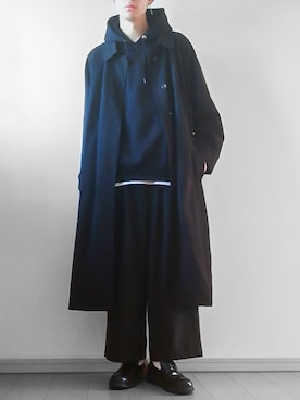 「remer（リメール）のアイテム（ステンカラーコート）」を使った、けいさん（メンズ・177cm）の冬コーディネート