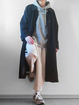 「remer（リメール）のアイテム（ステンカラーコート）」を使った、けいさん（メンズ・177cm）の冬コーディネート