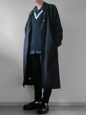 けいさんの「loose soutien collar long coat/ルーズステンカラーコート」を使ったコーディネート