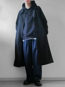 けいさんの「loose soutien collar long coat/ルーズステンカラーコート」を使ったコーディネート