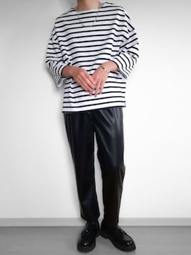 「レザー」｜「アイテム（雑誌）」を使った、けいさん（メンズ・177cm）の春コーディネート