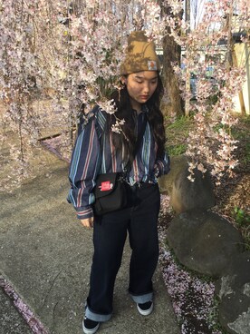 「handmade」｜「アイテム（ニットキャップ/ビーニー）」を使った、cchocochocolateさん（レディース・150cm）の春コーディネート