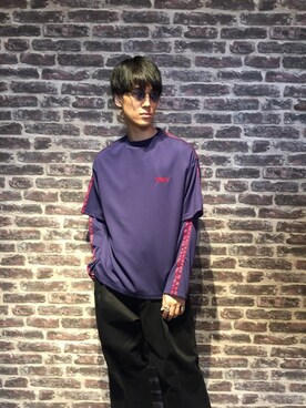 「MYne（マイン）のアイテム（Tシャツ/カットソー）」を使った、THE PHARCYDEさん（メンズ・180cm）の春コーディネート