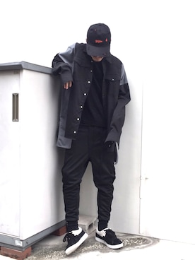 「MYne（マイン）のアイテム（帽子）」を使った、THE PHARCYDEさん（メンズ・182cm）の夏コーディネート