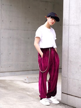 「MYne（マイン）のアイテム（帽子）」を使った、THE PHARCYDEさん（レディース・157cm）の夏コーディネート