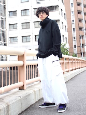 「MYne（マイン）のアイテム（スウェット）」を使った、THE PHARCYDEさん（メンズ・176cm）の夏コーディネート