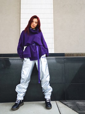 「MYne（マイン）のアイテム（スウェット）」を使った、THE PHARCYDEさん（レディース・162cm）の夏コーディネート