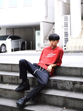 「MYne（マイン）のアイテム（Tシャツ/カットソー）」を使った、THE PHARCYDEさん（メンズ・175cm）の秋コーディネート