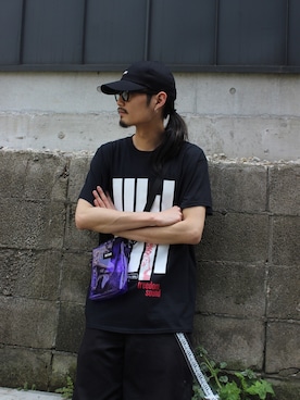 「MYne（マイン）のアイテム（帽子）」を使った、THE PHARCYDEさん（メンズ・175cm）の春コーディネート
