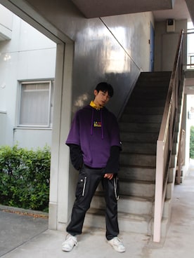 「MYne（マイン）のアイテム（パーカー）」を使った、THE PHARCYDEさん（メンズ・175cm）の夏コーディネート