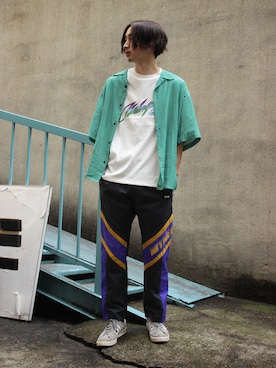「MYne（マイン）のアイテム（その他パンツ）」を使った、THE PHARCYDEさん（メンズ・175cm）の春コーディネート
