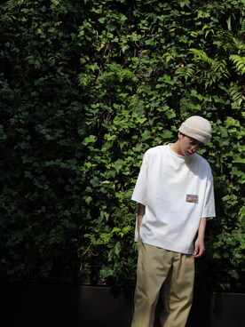 「MYne（マイン）のアイテム（帽子）」を使った、THE PHARCYDEさん（メンズ・175cm）の夏コーディネート