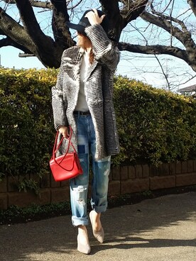 「ラビットファー」｜「アイテム（その他アウター）」を使った、&りっちさん（レディース・154cm）の冬コーディネート