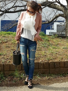 「CIAOPANIC TYPY（チャオパニックティピー）の２WAYバケツバッグ（ショルダーバッグ）」を使った、&りっちさん（レディース・154cm）の春コーディネート