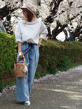 「花見」｜「アイテム（キャスケット）」を使った、&りっちさん（レディース・154cm）の春コーディネート