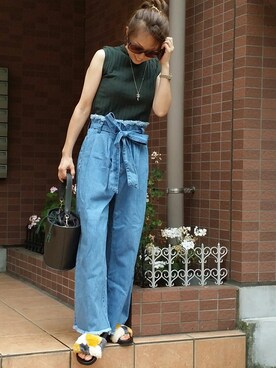 「CIAOPANIC TYPY（チャオパニックティピー）の２WAYバケツバッグ（ショルダーバッグ）」を使った、&りっちさん（レディース・154cm）の夏コーディネート