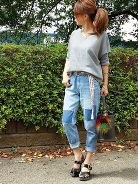 「CIAOPANIC TYPY（チャオパニックティピー）の２WAYバケツバッグ（ショルダーバッグ）」を使った、&りっちさん（レディース・154cm）の秋コーディネート