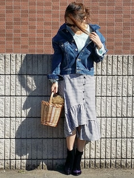 「アイテム（ブーツ、パープル系）」を使った、&りっちさん（レディース・154cm）の春コーディネート