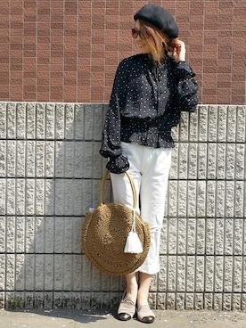 「ペーパーバッグ」｜「アイテム（ハンチング/ベレー帽）」を使った、&りっちさん（レディース・154cm）の春コーディネート