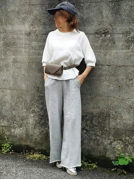 「ワッフルクルーネックＴ」｜「アイテム（その他シューズ）」を使った、&りっちさん（レディース・154cm）の春コーディネート