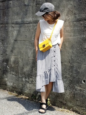 「SENSE OF PLACE by URBAN RESEARCH（センスオブプレイスバイアーバンリサーチ）のNEWHATTAN/ニューハッタン　デニム6パネルキャップ（ハット）」を使った、&りっちさん（レディース・154cm）の夏コーディネート