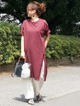 「ホワイトデニム」｜「アイテム（チュニック）」を使った、&りっちさん（レディース・154cm）の夏コーディネート