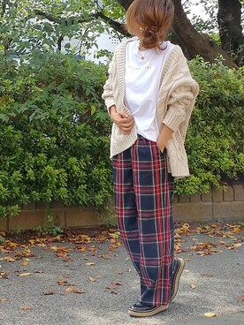 「ケーブルカーディガン」｜「アイテム（その他シューズ）」を使った、&りっちさん（レディース・154cm）の秋コーディネート