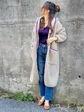 「ROKU」｜「アイテム（その他アウター）」を使った、&りっちさん（レディース・154cm）の冬コーディネート
