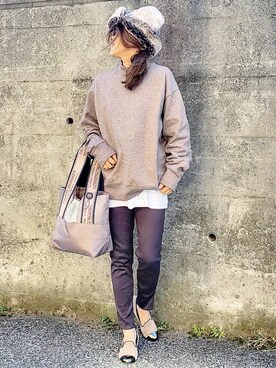 「シアタープロダクツ(THEATRE PRODUCTS)」｜「アイテム（ハンチング/ベレー帽）」を使った、&りっちさん（レディース・154cm）の冬コーディネート