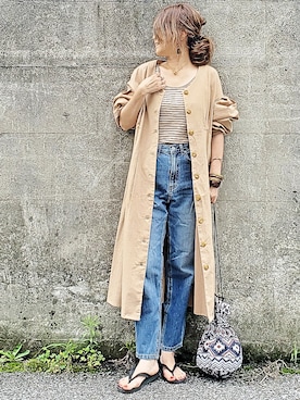 「羽織り」｜「アイテム（ビーチサンダル）」を使った、&りっちさん（レディース・154cm）の夏コーディネート