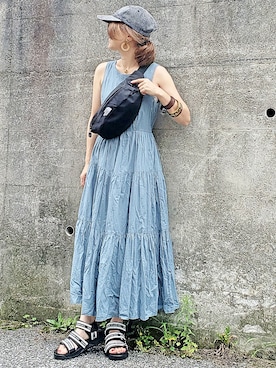 「SENSE OF PLACE by URBAN RESEARCH（センスオブプレイスバイアーバンリサーチ）のNEWHATTAN/ニューハッタン　デニム6パネルキャップ（ハット）」を使った、&りっちさん（レディース・154cm）の夏コーディネート