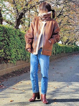 「RODEO CROWNS WIDE BOWL（ロデオクラウンズワイドボウル）のアイテム（ブルゾン）」を使った、&りっちさん（レディース・154cm）の冬コーディネート