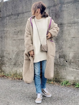 「ロングニット」｜「アイテム（その他アウター）」を使った、&りっちさん（レディース・154cm）の冬コーディネート