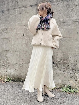 「チェックマフラー」｜「アイテム（ブルゾン）」を使った、&りっちさん（レディース・154cm）の冬コーディネート