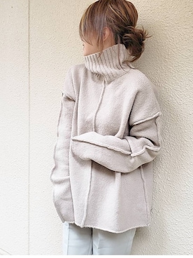 「select MOCA（セレクトモカ）のリンキングオーバーサイズタートルニット（ニット/セーター）」を使った、&りっちさん（レディース・154cm）の冬コーディネート