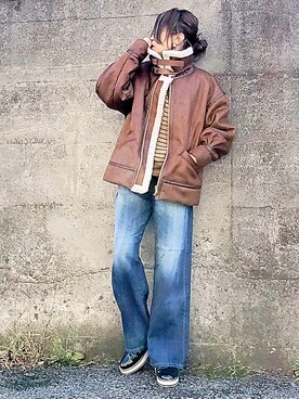 「RODEO CROWNS WIDE BOWL（ロデオクラウンズワイドボウル）のアイテム（ブルゾン）」を使った、&りっちさん（レディース・154cm）の冬コーディネート