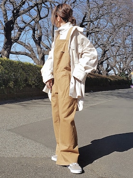 「シャツジャケット」｜「アイテム（オールインワン・サロペット）」を使った、&りっちさん（レディース・154cm）の冬コーディネート