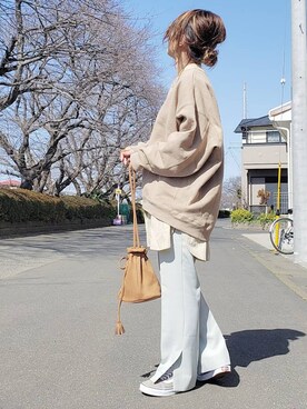 「ゆるカジ」｜「アイテム（スウェット）」を使った、&りっちさん（レディース・154cm）の冬コーディネート