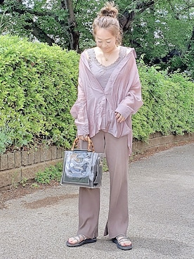 「OZOC（オゾック）のアイテム（トートバッグ）」を使った、&りっちさん（レディース・154cm）の夏コーディネート