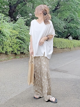 「ペイズリー柄パンツ」｜「アイテム（シューズ）」を使った、&りっちさん（レディース・154cm）の夏コーディネート
