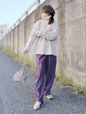 「select MOCA（セレクトモカ）のリンキングオーバーサイズタートルニット（ニット/セーター）」を使った、&りっちさん（レディース・154cm）の秋コーディネート